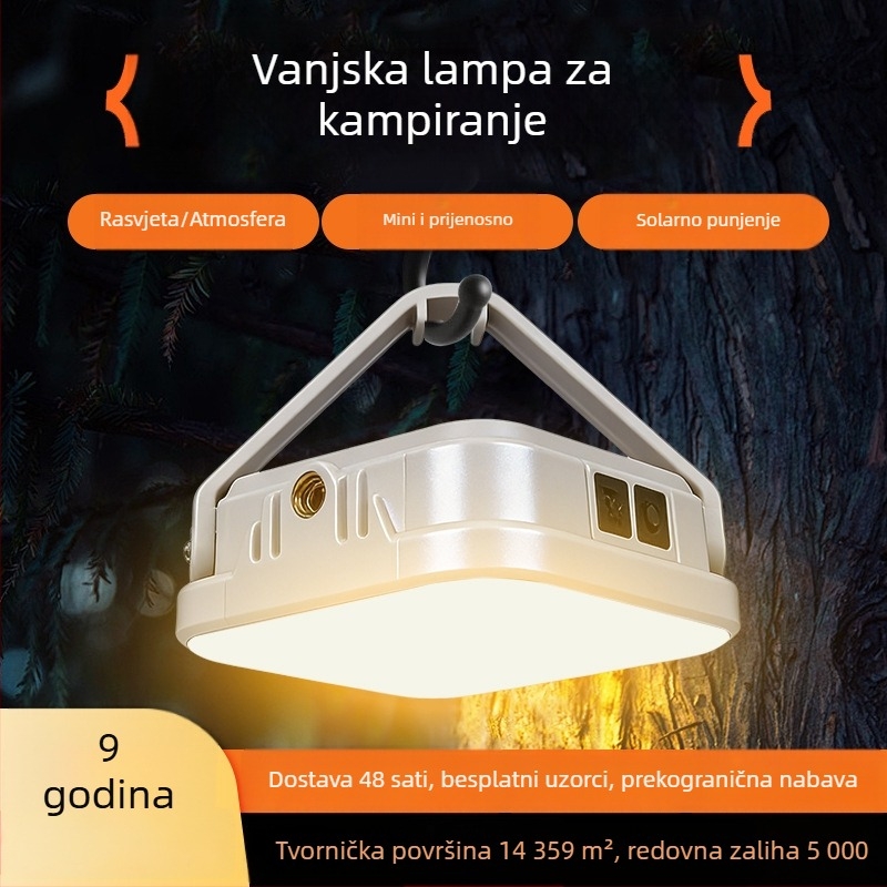 LED prijenosna kamping svjetiljka, vanjsko osvjetljenje za kampiranje, ultradugo trajanje baterije, šator svjetlo s punjenjem solarnom energijom
