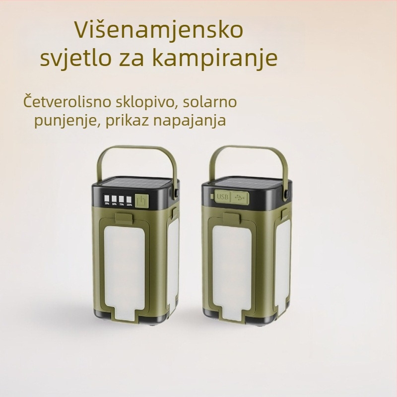 Vanjska kamping svjetiljka s dizajnom od četiri lista, solarno napajanje, USB-C prijenosna lampa za šator i ambijent.