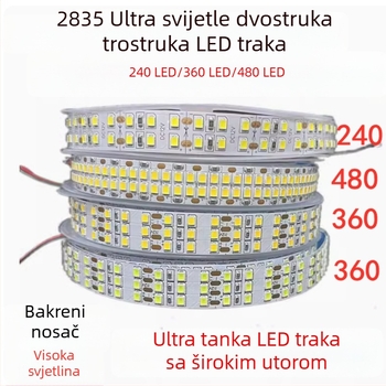 LED traka 12V/24V 2835, samoljepljiva dvostruka red, stropno osvjetljenje s 240/360/480 LED