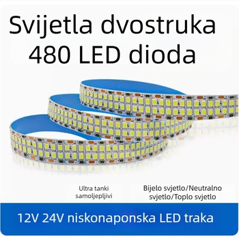 LED traka 12V/24V 2835, samoljepljiva dvostruka red, stropno osvjetljenje s 240/360/480 LED