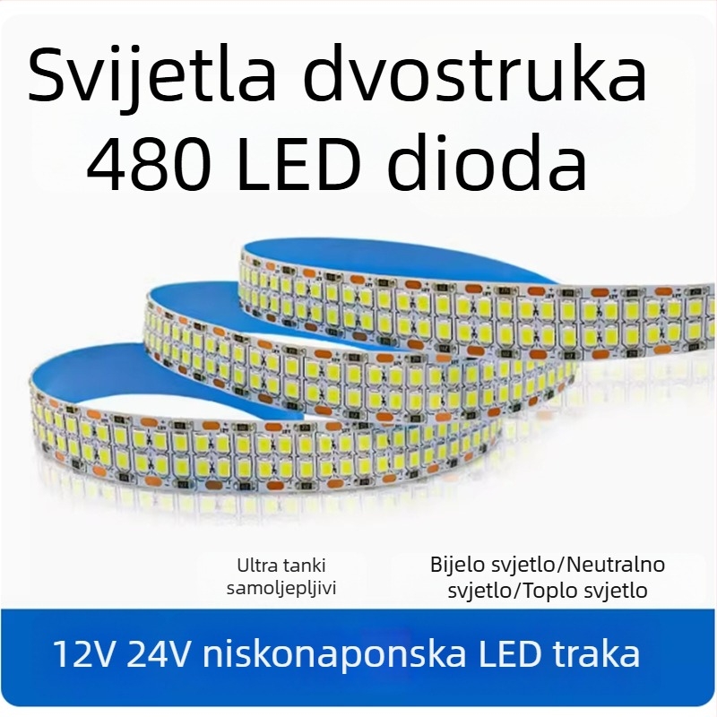 LED traka 12V/24V 2835, samoljepljiva dvostruka red, stropno osvjetljenje s 240/360/480 LED