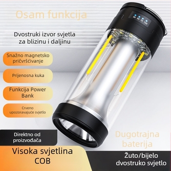 Nova kamping svjetiljka tri u jednome: LED punjiva radna svjetiljka s magnetskim upozoravajućim svjetlom