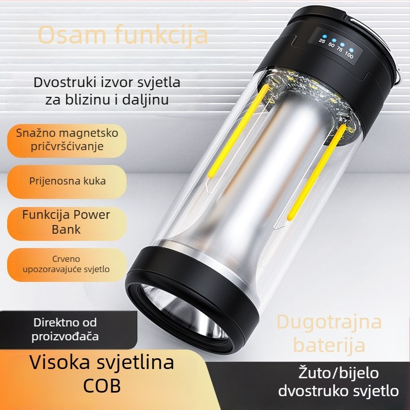 Nova kamping svjetiljka tri u jednome: LED punjiva radna svjetiljka s magnetskim upozoravajućim svjetlom