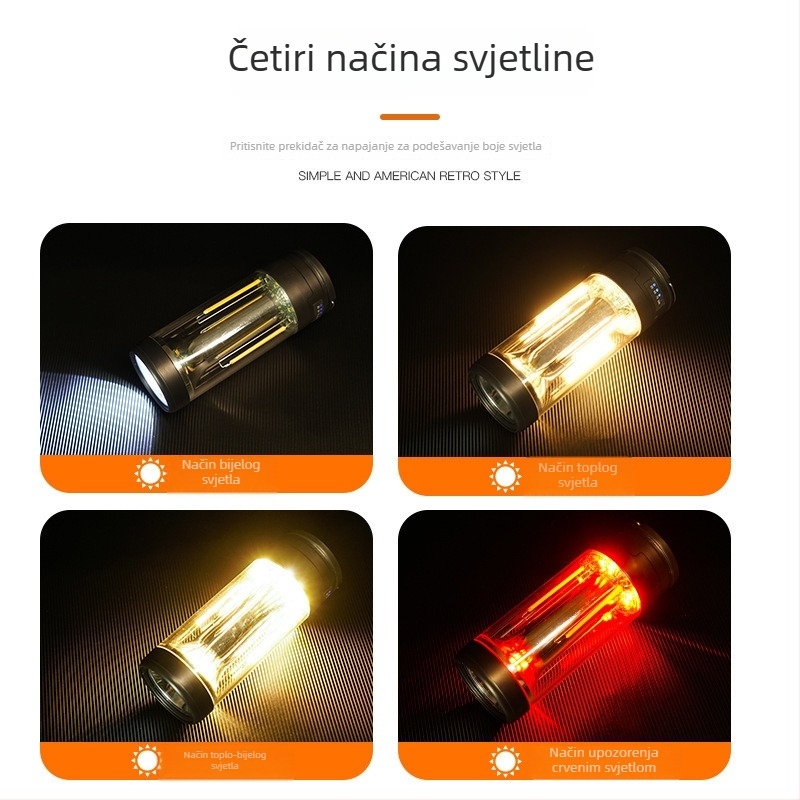 Nova kamping svjetiljka tri u jednome: LED punjiva radna svjetiljka s magnetskim upozoravajućim svjetlom