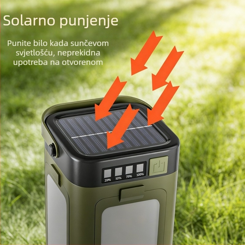 Vanjska solarna kamping svjetiljka, četvero-listni sklopivi dizajn, višerazinsko podešavanje jačine, atmosfersko osvjetljenje šatora, prijenosna punjiva svjetiljka za nužne situacije