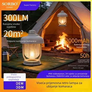 Prilagođena kamping svjetillka – viseća lampa za šator s repelentom protiv komaraca i lampom za ubijanje komaraca, IPX4 vodootporna.