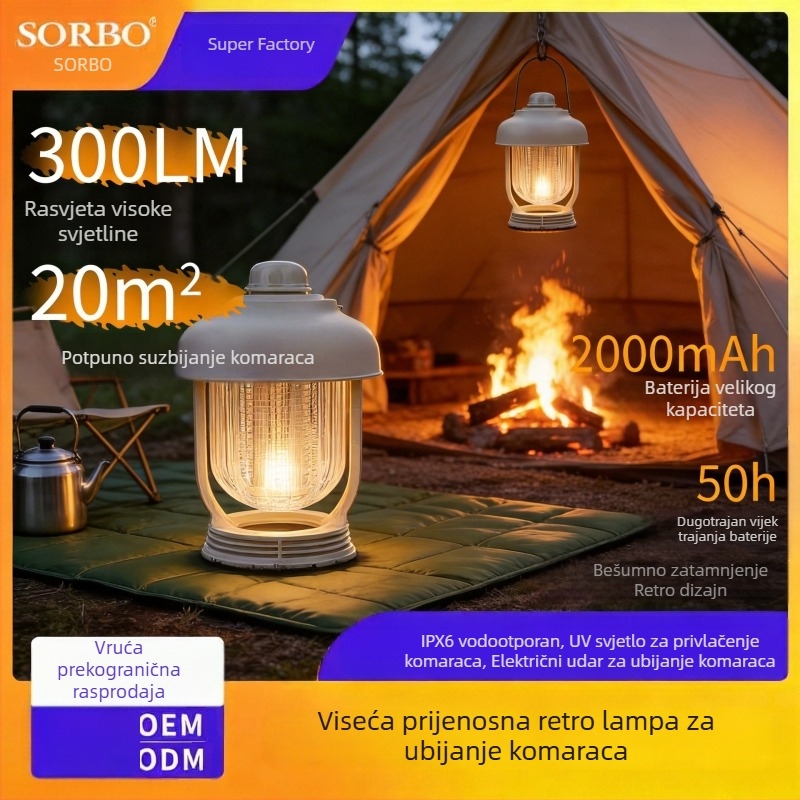 Prilagođena kamping svjetillka – viseća lampa za šator s repelentom protiv komaraca i lampom za ubijanje komaraca, IPX4 vodootporna.