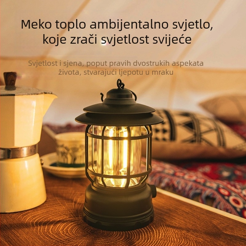Kailude Prijenosno retro kamping svjetlo, vodootporno, s dugim trajanjem baterije, višenamjenska ručna svjetiljka za šator
