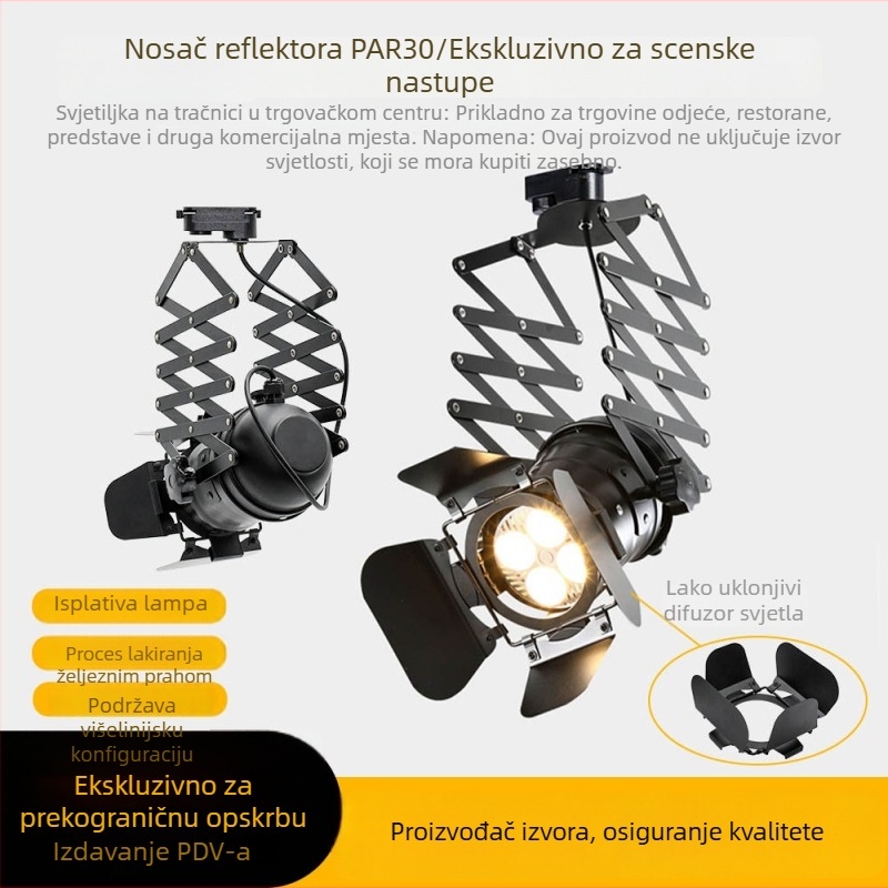 LED tračno svjetlo u retro američkom industrijskom stilu s četverolisnim teleskopskim držačem — set za trgovine odjećom, pozornice i restorane