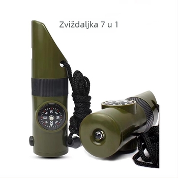 7-u-1 višenamjenska zviždaljka za kampiranje sa LED svjetlom, termometrom i kompasom