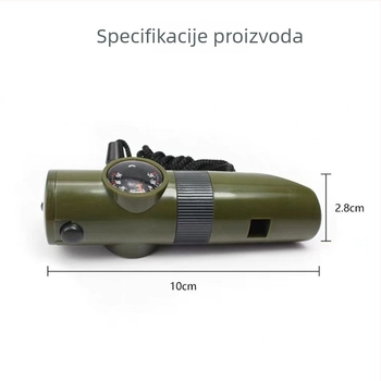 7-u-1 višenamjenska zviždaljka za kampiranje sa LED svjetlom, termometrom i kompasom
