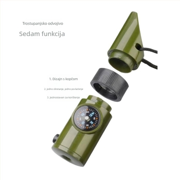 7-u-1 višenamjenska zviždaljka za kampiranje sa LED svjetlom, termometrom i kompasom