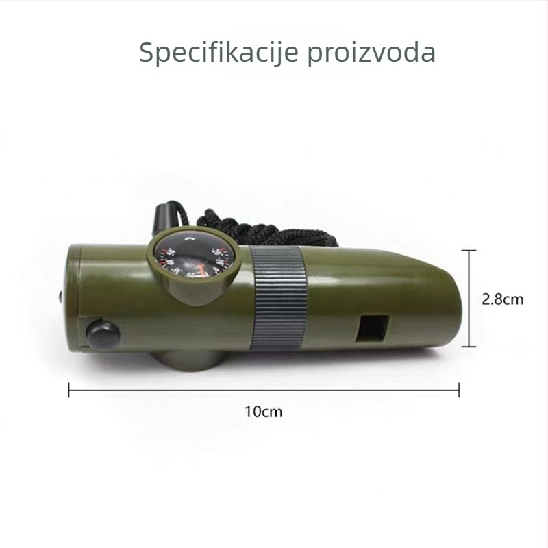 7-u-1 višenamjenska zviždaljka za kampiranje sa LED svjetlom, termometrom i kompasom