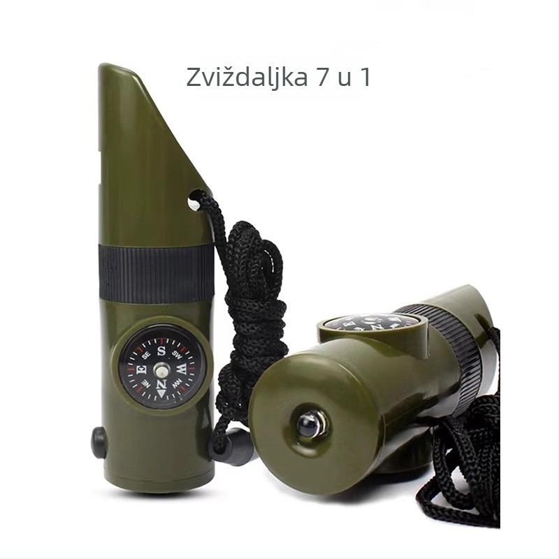 7-u-1 višenamjenska zviždaljka za kampiranje sa LED svjetlom, termometrom i kompasom