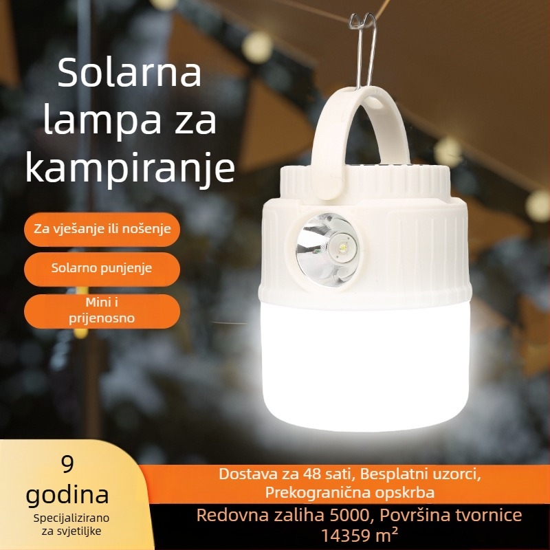 Solarna kamping lampa s mogućnošću visenja — nužno osvjetljenje za nestanak struje, punjiva s dugim vijekom baterije, vanjska svjetiljka za šator