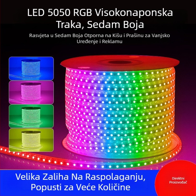RGB LED traka 5050, 220V, vanjska, vodootporna, s višebojnim gradijentom