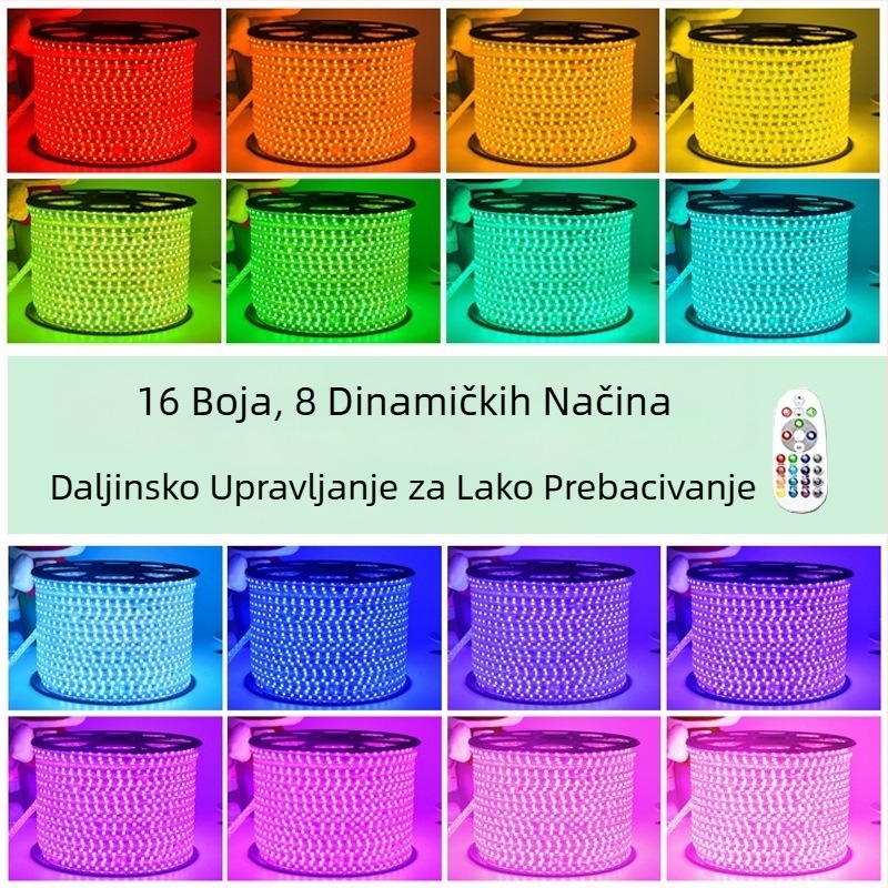 RGB LED traka 5050, 220V, vanjska, vodootporna, s višebojnim gradijentom