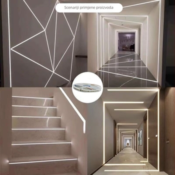 LED traka 220V, visoke svjetline, bez upravljača, samoljepljiva, 120 LED, 8 mm, 12W, nije vodootporna, linearno dekorativno osvjetljenje