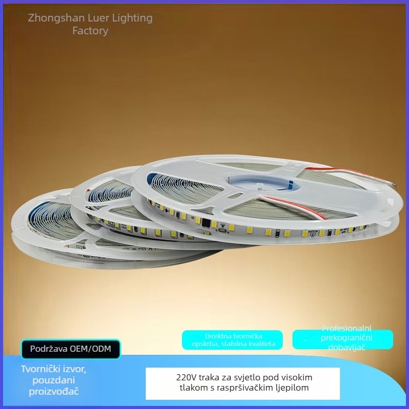 LED traka 220V, visoke svjetline, bez upravljača, samoljepljiva, 120 LED, 8 mm, 12W, nije vodootporna, linearno dekorativno osvjetljenje