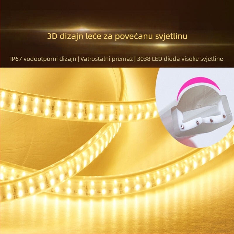 Prilagođena LED traka 220V 2835, dvostruki red, zakrivljena površina, vodootporna za vanjsku dekoraciju
