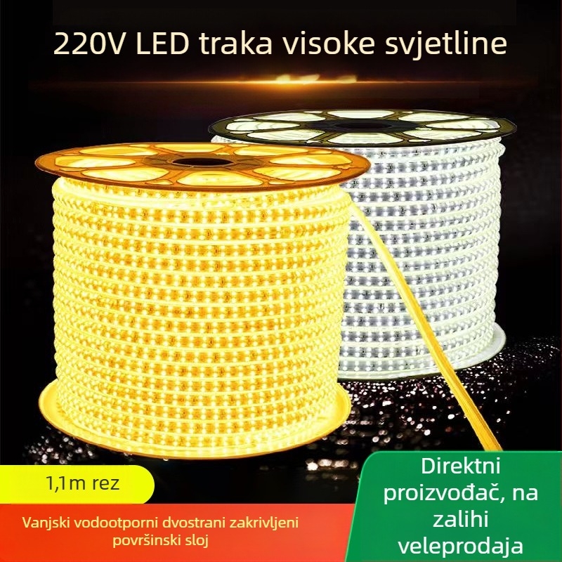 Prilagođena LED traka 220V 2835, dvostruki red, zakrivljena površina, vodootporna za vanjsku dekoraciju