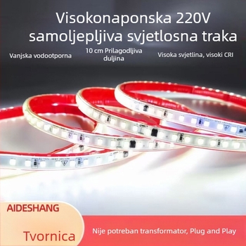 Vodootporna LED traka s samoljepivom, 220V, 10 cm, 2835 SMD, jednobojna boja, regulacija jačine svjetla, 120 LED