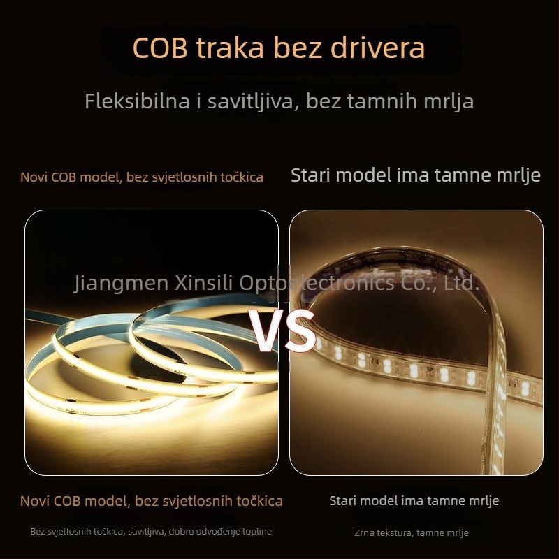 COB LED traka 220V, bez upravljača, samoljepljiva, linearna, fleksibilna, ultra-tanka