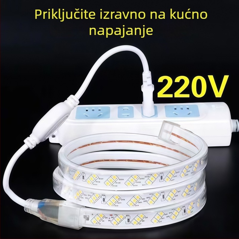 LED trak 2835, 220V, vodootporan, fleksibilan linijski svjetlosni trak za vanjsku i unutarnju pejzažnu rasvjetu