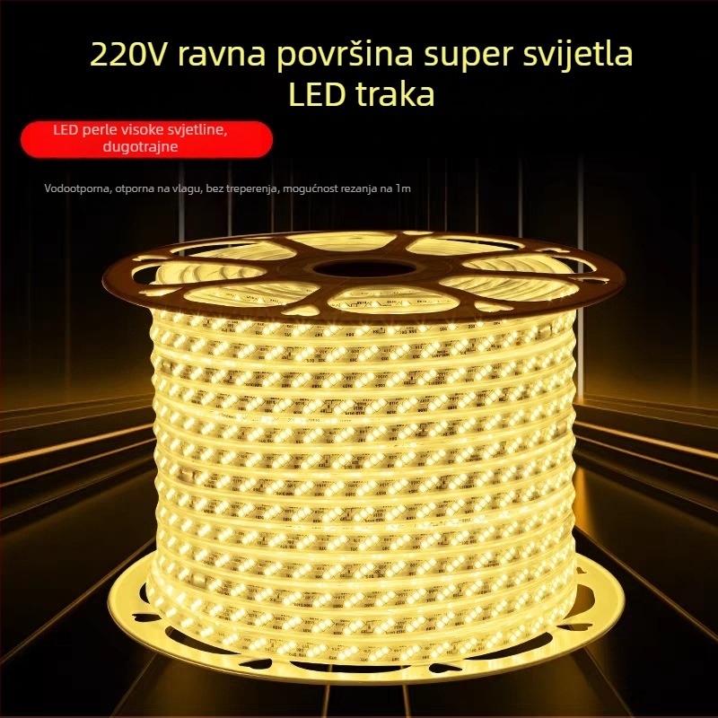 LED trak 2835, 220V, vodootporan, fleksibilan linijski svjetlosni trak za vanjsku i unutarnju pejzažnu rasvjetu