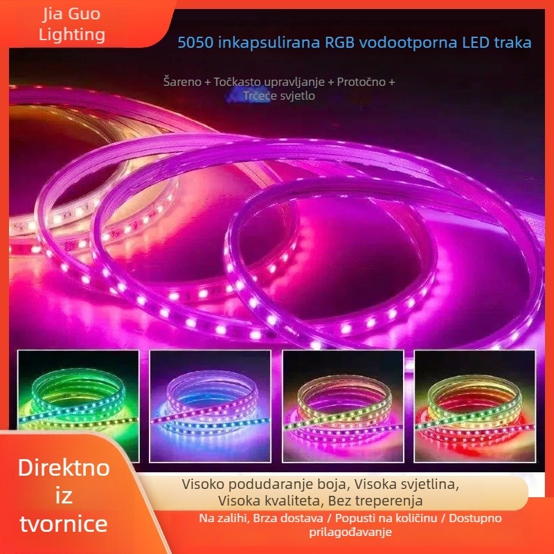 RGB phantom boja visokouvoltna LED traka, 220V, 50 m, 5050 LED, gumirana vodootporna