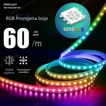 5050 RGB vodootporna vanjska LED traka, 220V, daljinski upravljanje, mijenjanje boja, prigušivanje