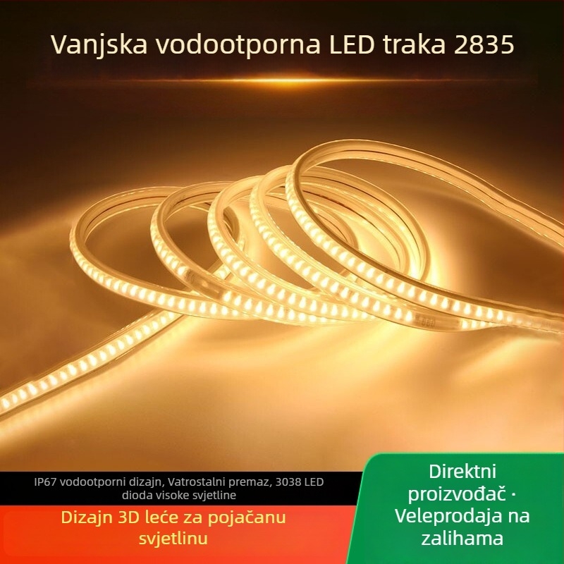 LED traka 220V, vodootporna za vanjsku upotrebu, 2835 čipovi, 3038 zakrivljena površina rasvjete, unutarnja i vanjska dekoracija
