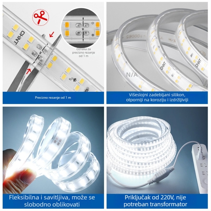 220V samoljepljiva linearna LED traka, vanjska vodootporna silikonska, visoka svjetlina, jednofarbna, stropno osvjetljenje