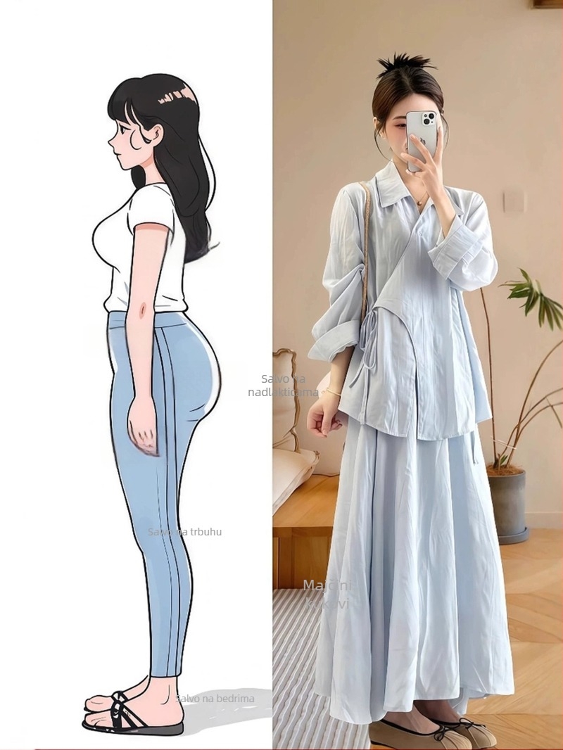 Ženski komplet u novom kineskom stilu sa zen inspiracijom: bluza i duga suknja, elegantan i mladenački izgled