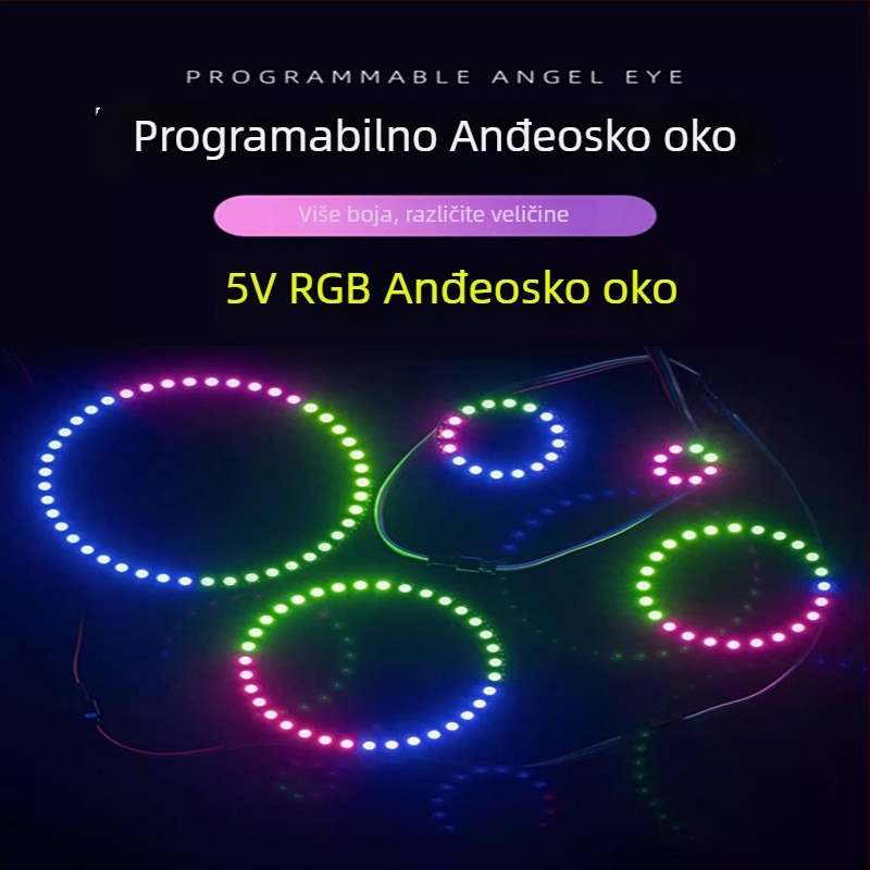 RGB kružni LED prsten s anđeoskim očima, 5V, 5050 LED, promjer 30-102 mm, ugrađeni auto dekorativni svjetlosni trak s promjenom boje