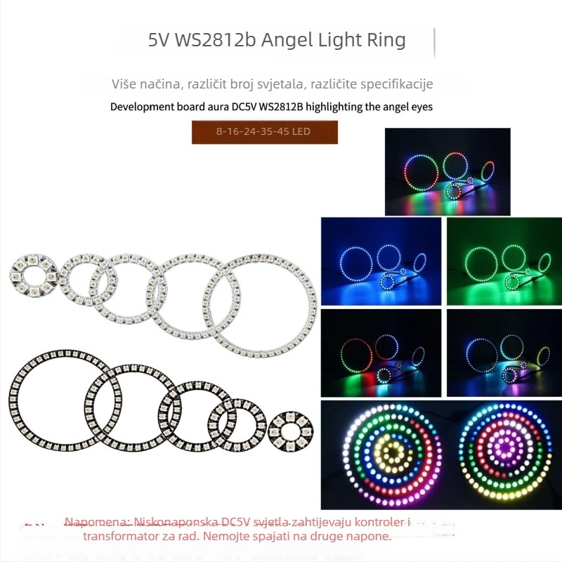 WS2812B Angel Eye LED prsten, 24 LED, 5V, RGB, kružni dekorativni svjetlosni prsten