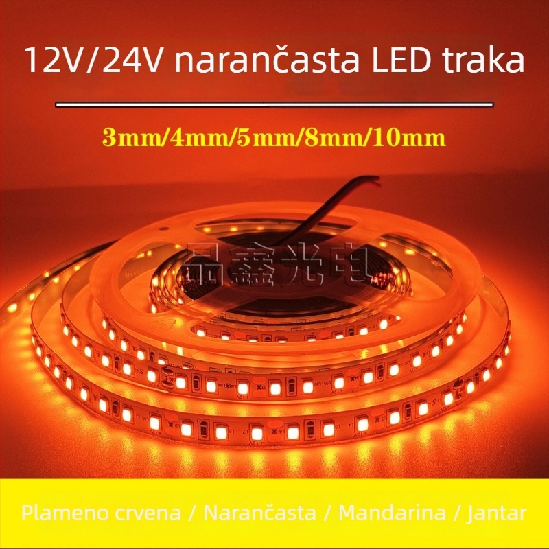2835 narančasta LED traka, 12V/24V, samoljepljiva, fleksibilna za unutarnje rasvjetno osvjetljenje stropa