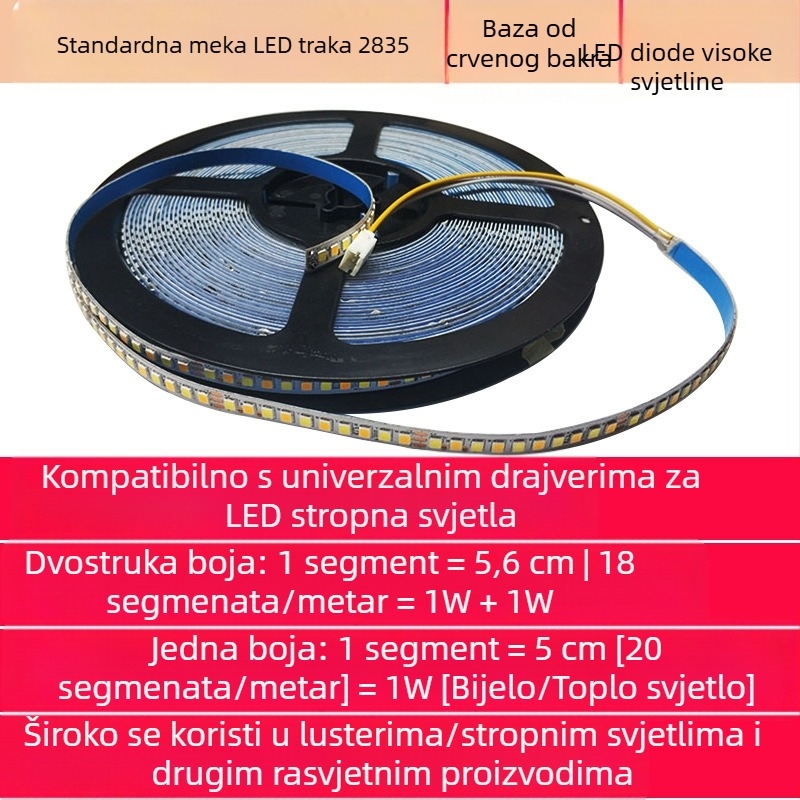 LED traka 2835 za plafon, kružno svjetlo dnevnog boravka, postmoderni dizajn, fleksibilna svjetlosna traka, monokromatska i dvobojna