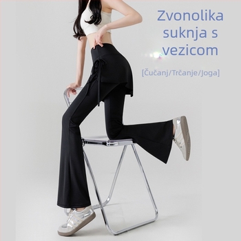 Ženske hlače za jogu s mikroflare krojem, lažni dvodijelni izgled, pokrivanje bokova, visoki struk, vitkija silueta, podizanje stražnjice