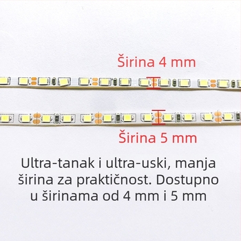 LED traka 12V, 4 mm ultra-tanka, 120 LED 2835, duljina 5 m, nježno svjetlo za ormariće