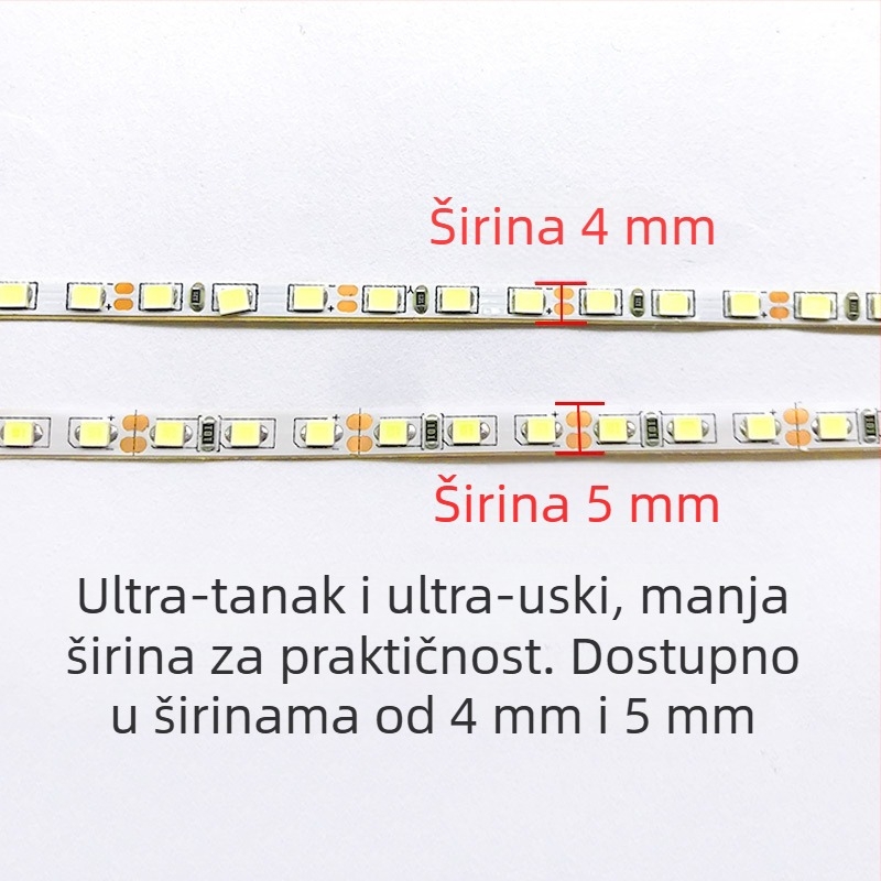 LED traka 12V, 4 mm ultra-tanka, 120 LED 2835, duljina 5 m, nježno svjetlo za ormariće