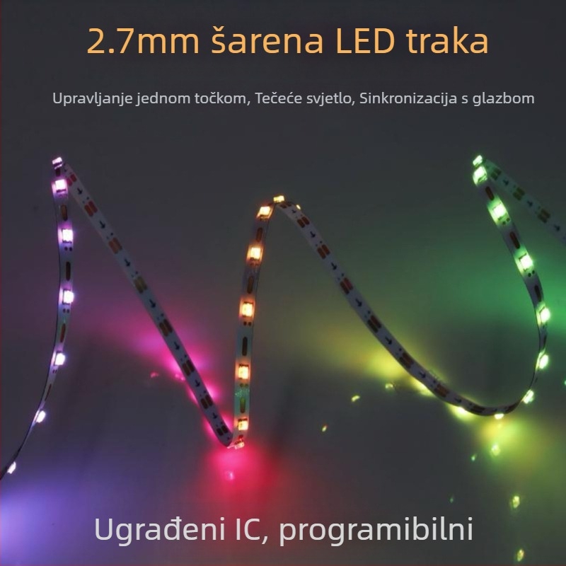 2,7 mm ultra-tanka RGB LED traka, 5V, jednopunktno upravljanje, efekt tekuće vode, dekorativno osvjetljenje za atmosferu