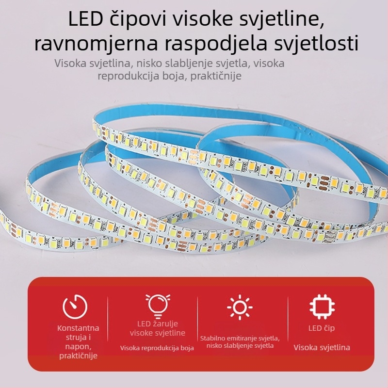 LED trak s konstantnim strujom, dvobojni, 180 LED, 3 žice, mekano svjetlo, samoljepljiva podloga za dnevni boravak i spavaću sobu