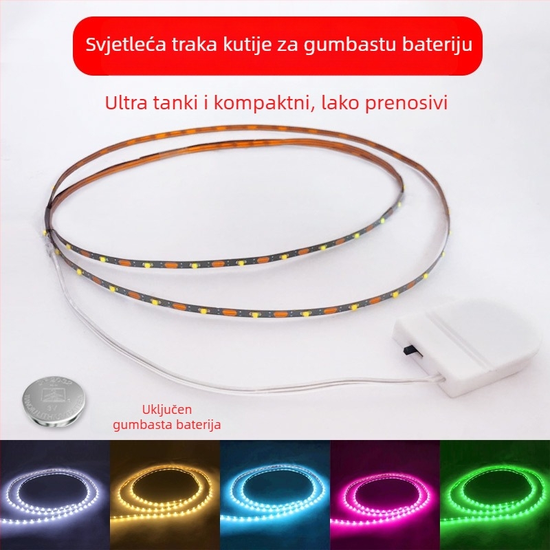 5V ultra-tanka kutija za baterije tipa gumbica, samoljepljiva LED traka, širina 2,5 mm, za ručno modeliranje i dekorativno osvjetljenje
