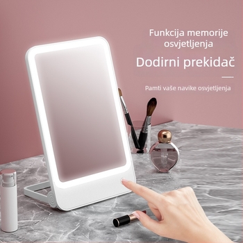 Prijenosno ogledalo za šminkanje sa LED svjetlom, sklopivo, za zid ili stol, ABS okvir, ogledalo od aluminija