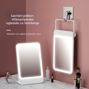 Prijenosno ogledalo za šminkanje sa LED svjetlom, sklopivo, za zid ili stol, ABS okvir, ogledalo od aluminija