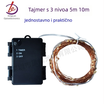 LED niz s baterijskim kućištem i tajmerom, 3 odjeljka, bakrena žica — svjetleći dekor za buket i ambijentalnu dekoraciju