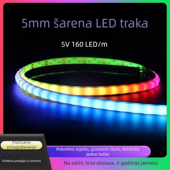 COB šarena LED traka, 5 mm, 160 LED/m, 12V/5V, programabilna, inteligentno upravljanje na jednom mjestu, efekt slapova, fleksibilna