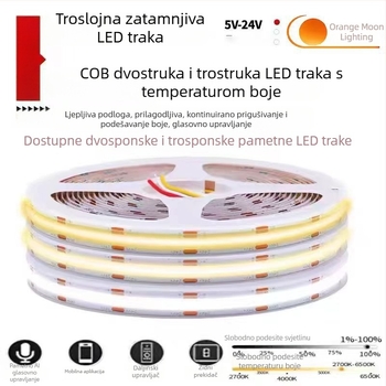 Inteligentna COB LED traka s tri boje temperature, puni spektar, upravljanje glasom i putem aplikacije, linearno osvjetljenje dnevnog boravka