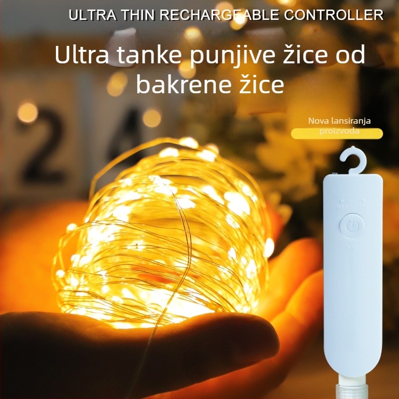 LED nitice od bakrene žice napajane baterijom — ultra-tanke atmosferične svjetiljke za božićnu dekoraciju, višebojne